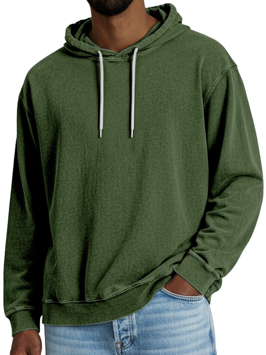 Casual Solid Color Hooded Long-sleeved Sweatshirt Men