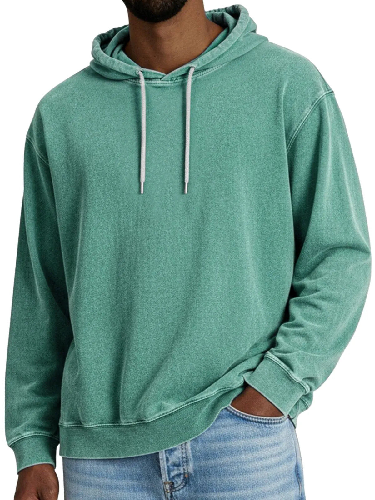 Casual Solid Color Hooded Long-sleeved Sweatshirt Men