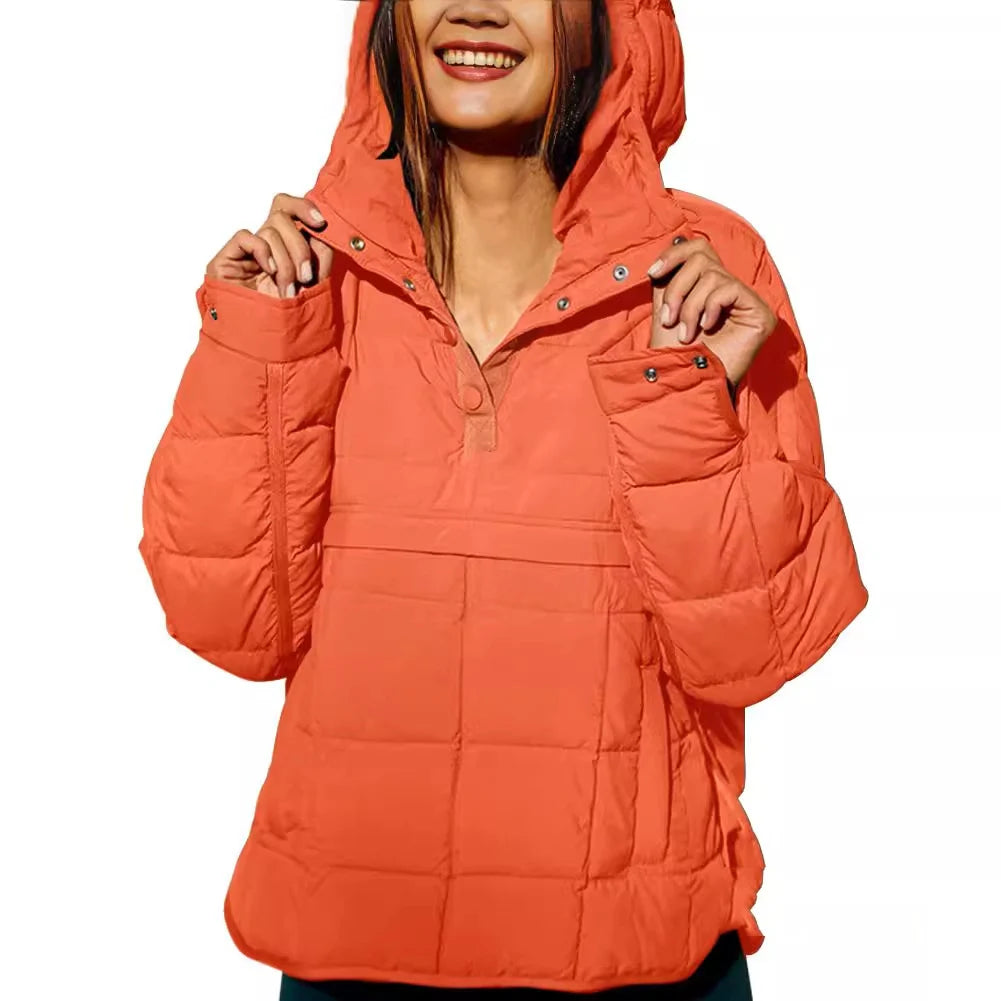 Autumn Winter Cotton Pad Parkas Women Long Sleeve Loose Solid Hooded Warm Pullover Jacket Outwear NSFZ-Y3150