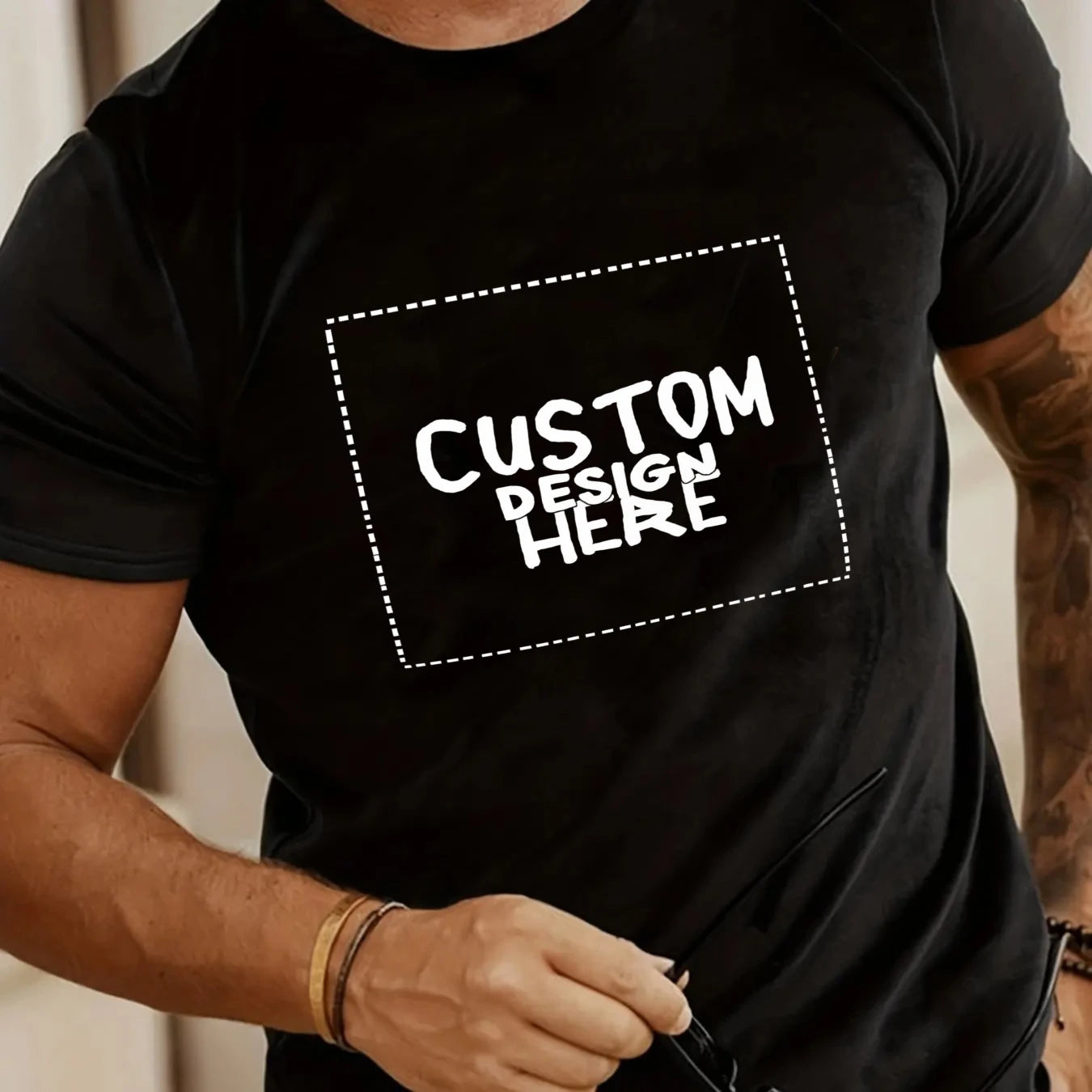 Men's T-Shirt Black Custom Design Print High Quality Cotton 180g