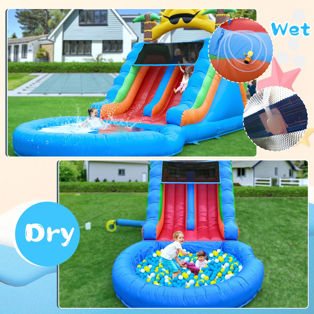 Inflatable water slide, Commercial Bounce House with Water Slide PVC and a 1100W Air blower Children's playground bubble pool
