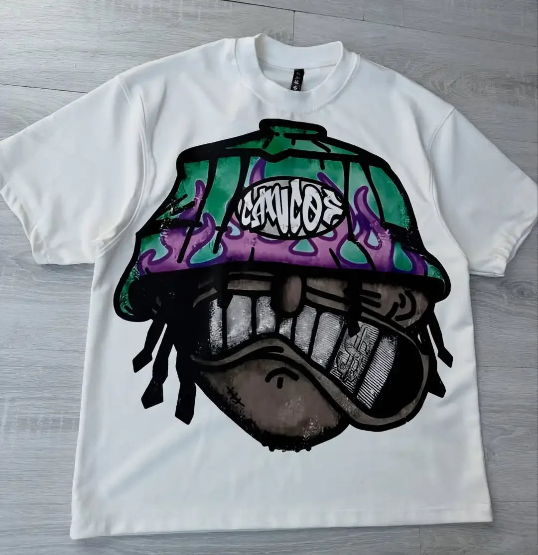 Y2k Harajuku Streetwear Men and Women Short Sleeved Fashion New Cartoon Print Design Shirt Retro Hip-hop Trend Oversized T-shirt