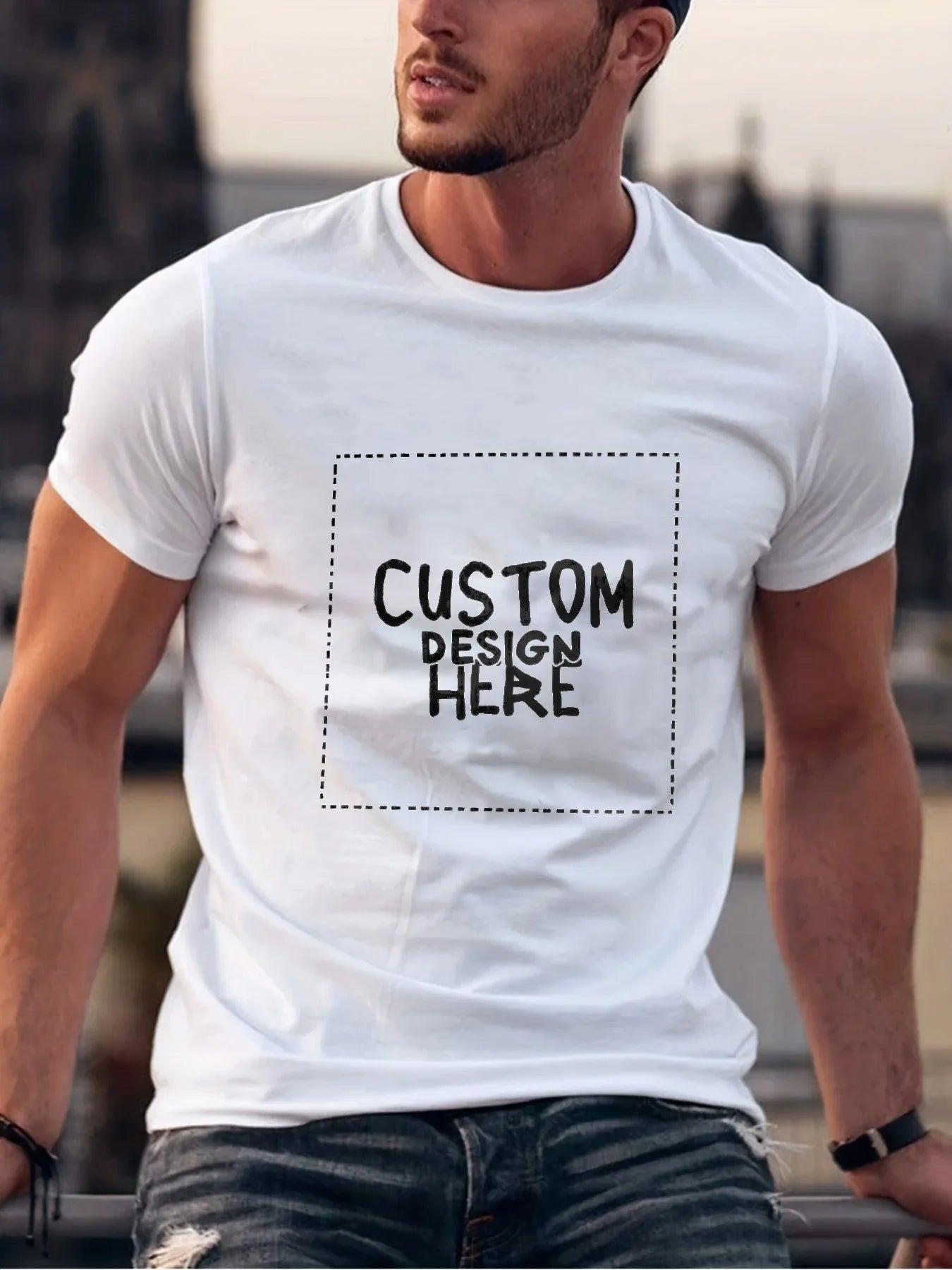 Men's T-Shirt Black Custom Design Print High Quality Cotton 180g