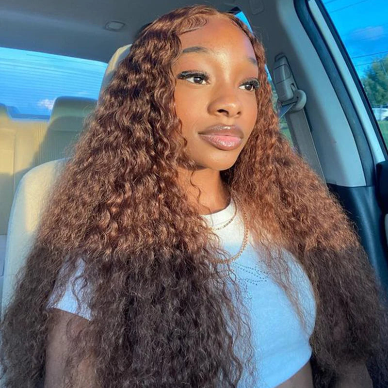 Chocolate Brown 13x6 13x4 Deep Water Wave Lace Front Wigs Human Hair For Women Pre Plucked #4 Colored Curly Lace Front Wigs