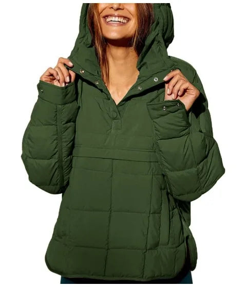 Autumn Winter Cotton Pad Parkas Women Long Sleeve Loose Solid Hooded Warm Pullover Jacket Outwear NSFZ-Y3150