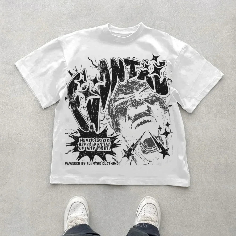Y2k Harajuku Streetwear Men and Women Short Sleeved Fashion New Cartoon Print Design Shirt Retro Hip-hop Trend Oversized T-shirt