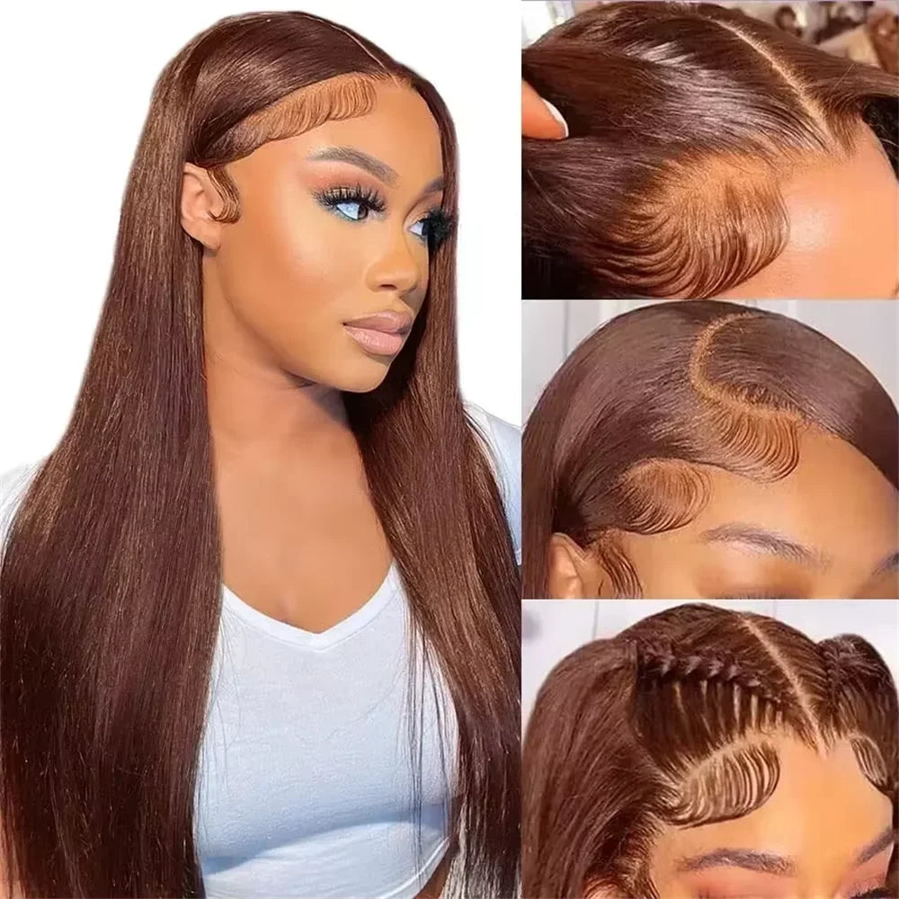 Straight Chocolate Brown Lace Front Human Hair Wig Lace Frontal Wig 13x6 Brazilian Human Hair Wigs For Women Pre Plucked