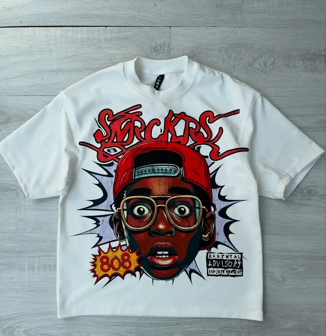 Y2k Harajuku Streetwear Men and Women Short Sleeved Fashion New Cartoon Print Design Shirt Retro Hip-hop Trend Oversized T-shirt