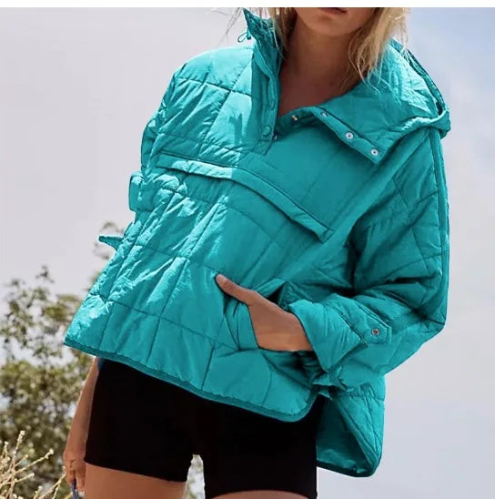 Autumn Winter Cotton Pad Parkas Women Long Sleeve Loose Solid Hooded Warm Pullover Jacket Outwear NSFZ-Y3150