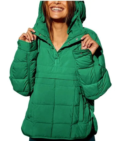 Autumn Winter Cotton Pad Parkas Women Long Sleeve Loose Solid Hooded Warm Pullover Jacket Outwear NSFZ-Y3150