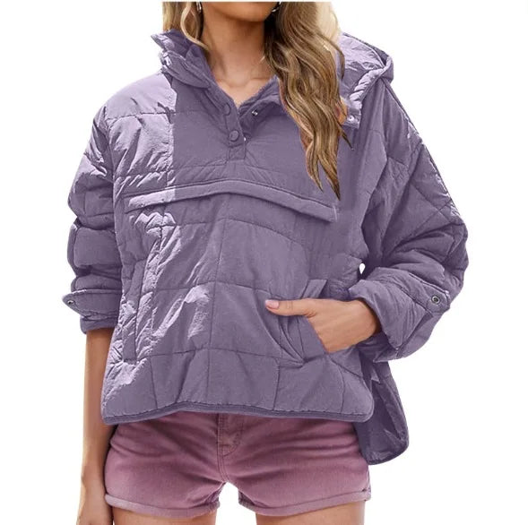 Autumn Winter Cotton Pad Parkas Women Long Sleeve Loose Solid Hooded Warm Pullover Jacket Outwear NSFZ-Y3150