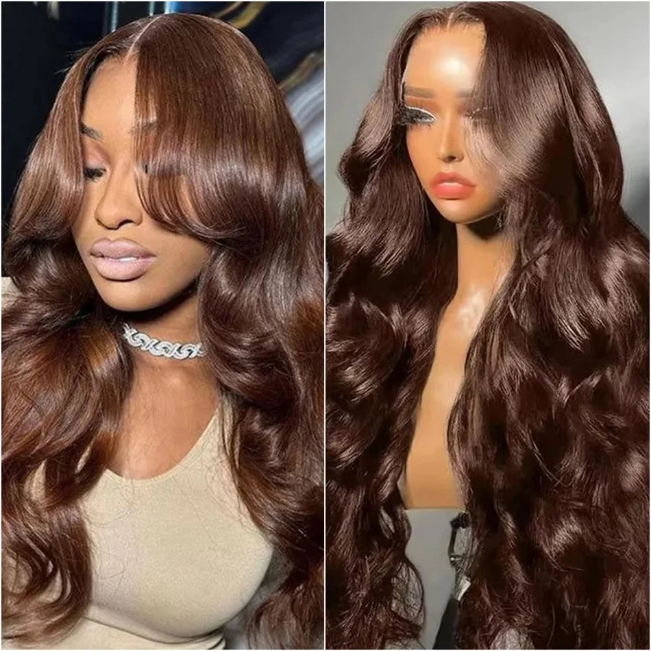 Chocolate Brown Lace Front Wigs Body Wave HD 13x6 30 Inch Colored Transparent Lace Frontal Wig 100% Human Hair Wigs Pre Plucked