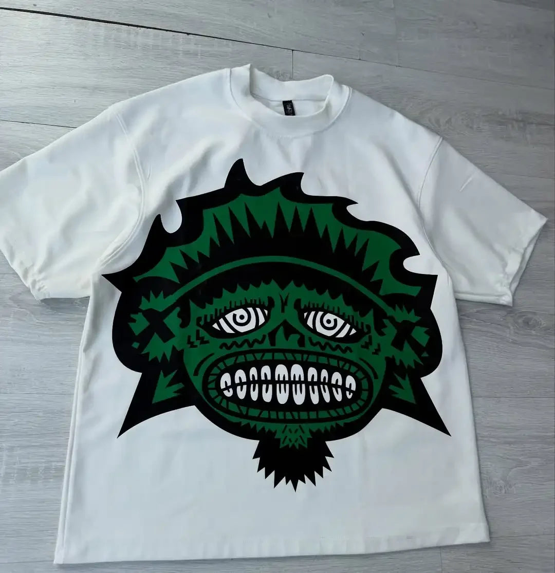 Y2k Harajuku Streetwear Men and Women Short Sleeved Fashion New Cartoon Print Design Shirt Retro Hip-hop Trend Oversized T-shirt