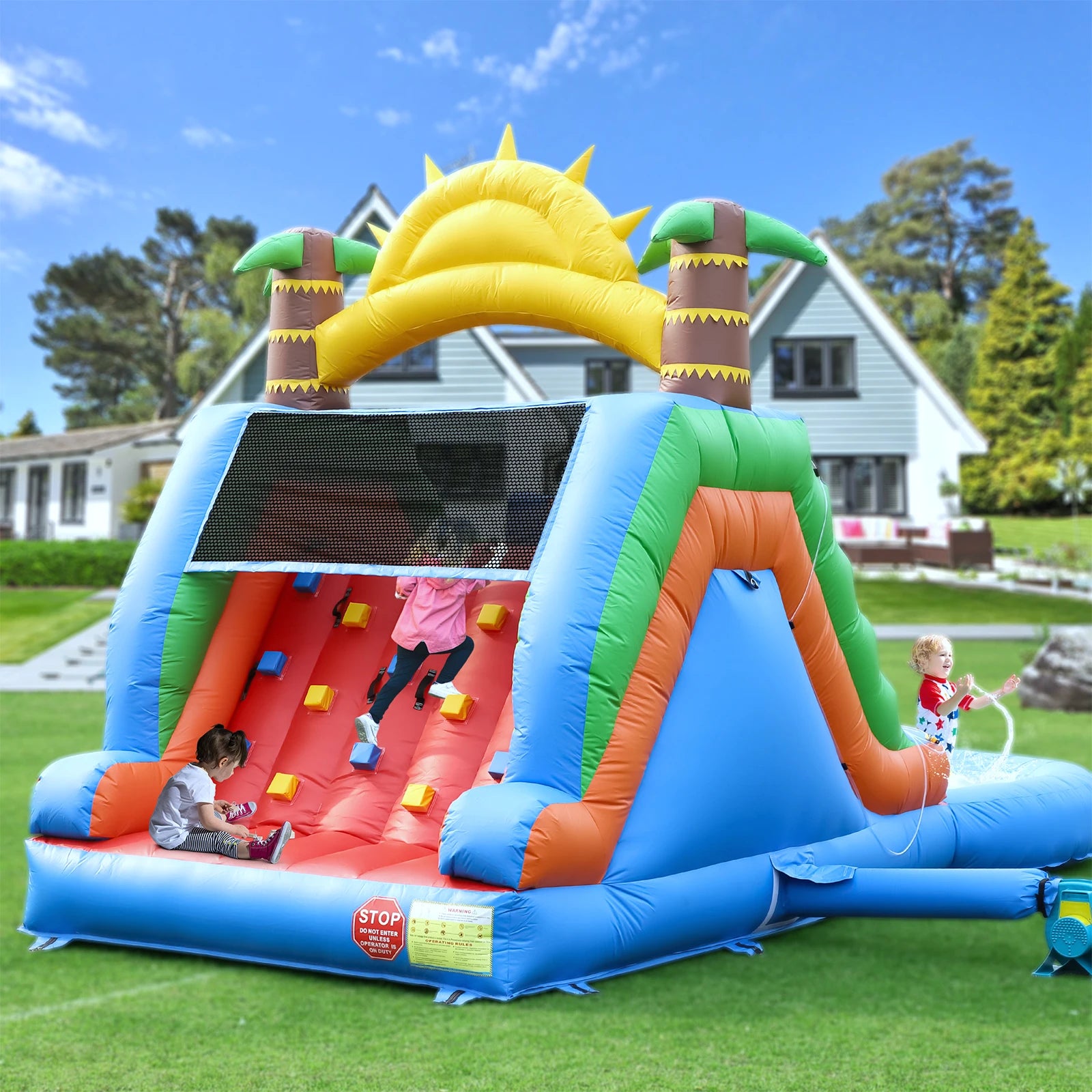 Inflatable water slide, Commercial Bounce House with Water Slide PVC and a 1100W Air blower Children's playground bubble pool