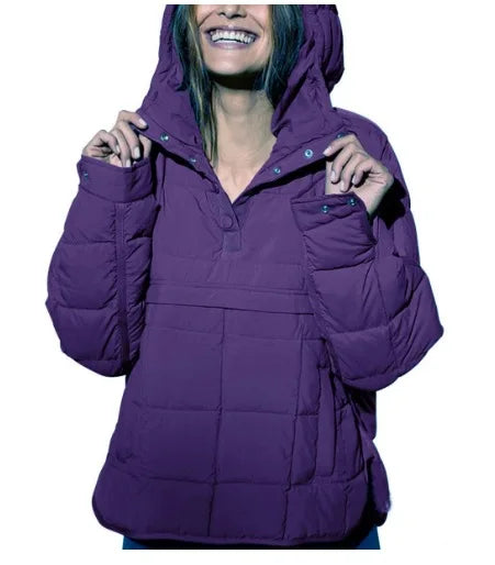 Autumn Winter Cotton Pad Parkas Women Long Sleeve Loose Solid Hooded Warm Pullover Jacket Outwear NSFZ-Y3150