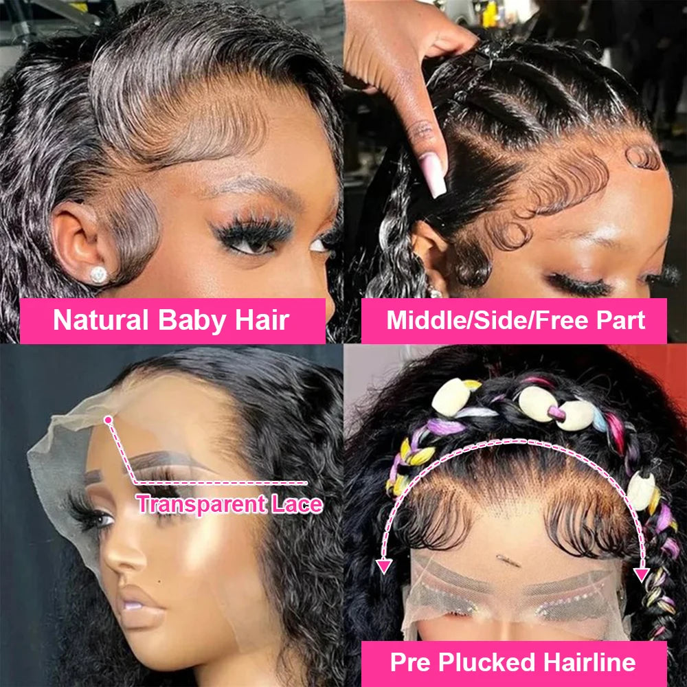 13x6 HD Lace Closure Wig Deep Wave 13x4 360 HD Transparent Lace Front Human Hair Wig Pre Plucked Remy Lace Frontal Wigs For Wome