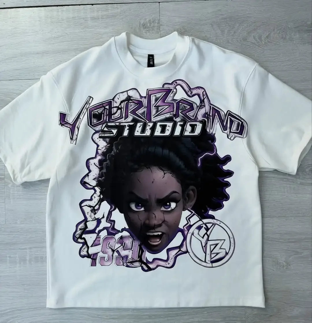 Y2k Harajuku Streetwear Men and Women Short Sleeved Fashion New Cartoon Print Design Shirt Retro Hip-hop Trend Oversized T-shirt