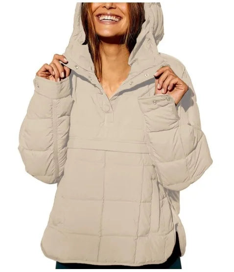 Autumn Winter Cotton Pad Parkas Women Long Sleeve Loose Solid Hooded Warm Pullover Jacket Outwear NSFZ-Y3150