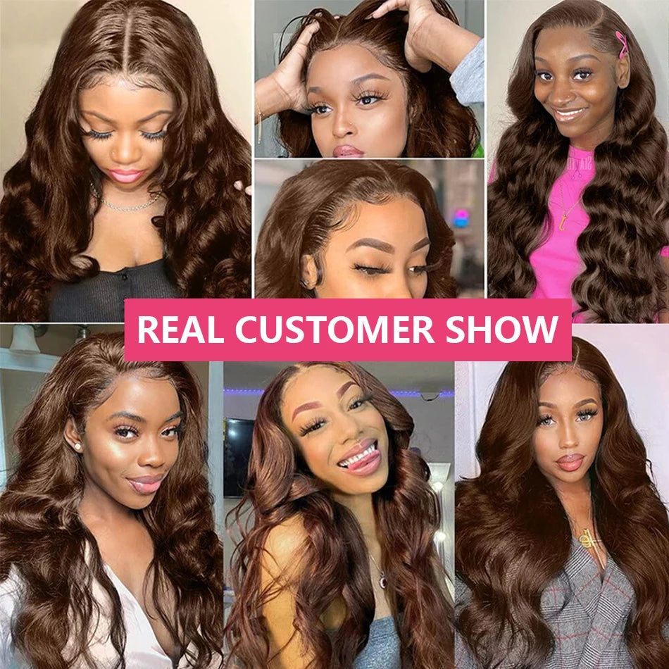 Chocolate Brown Lace Front Wigs Body Wave HD 13x6 30 Inch Colored Transparent Lace Frontal Wig 100% Human Hair Wigs Pre Plucked