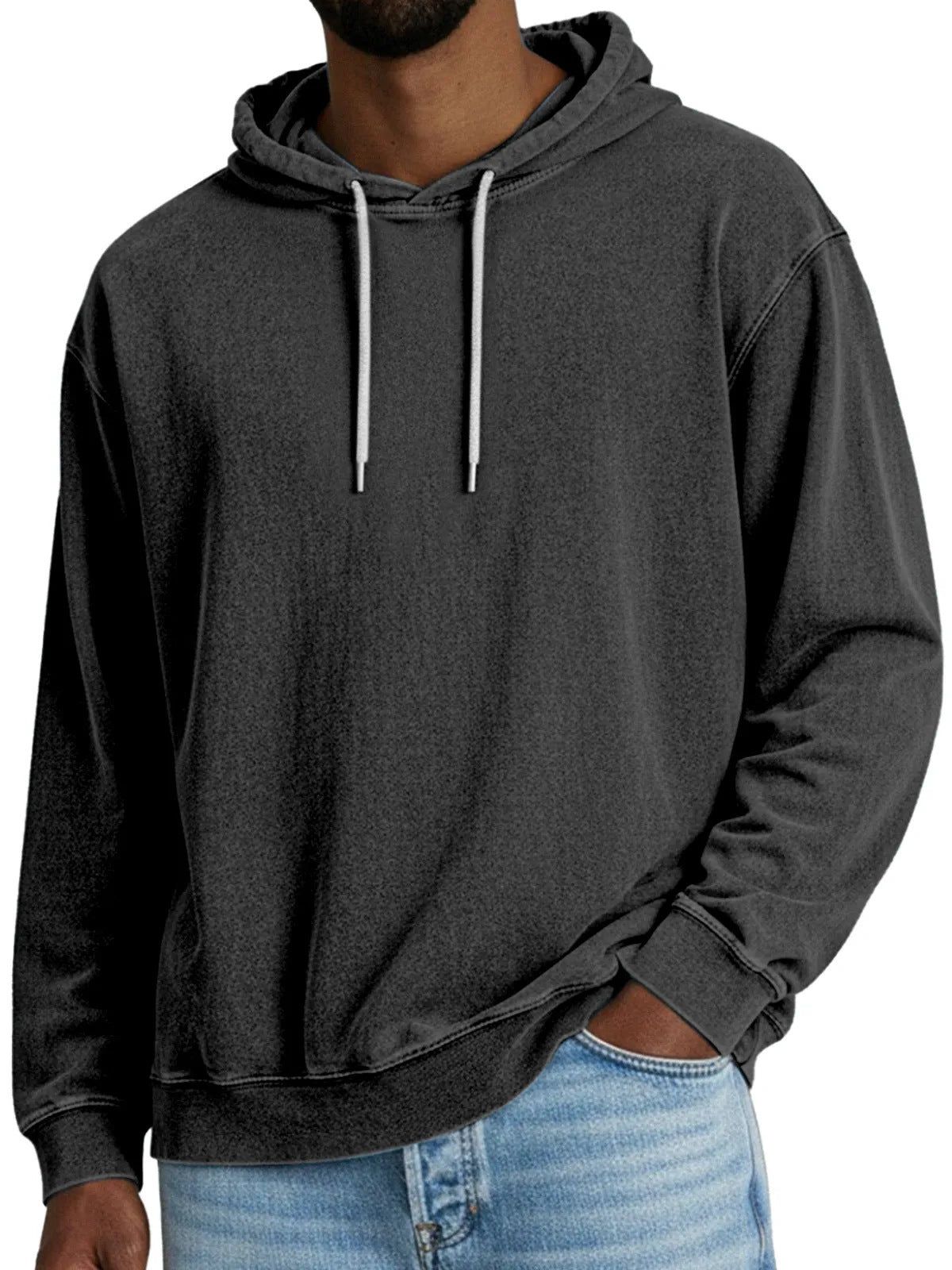 Casual Solid Color Hooded Long-sleeved Sweatshirt Men
